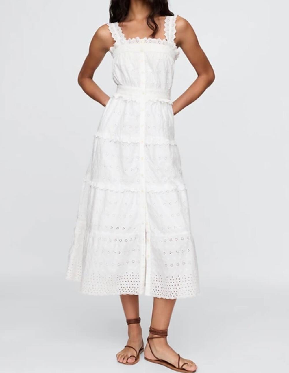 New Gap × Doen White cotton Eyelet Midi Dress Sz L